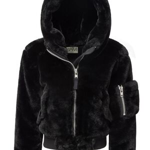 SAM. Girls Black Hooded Faux Fur Jacket